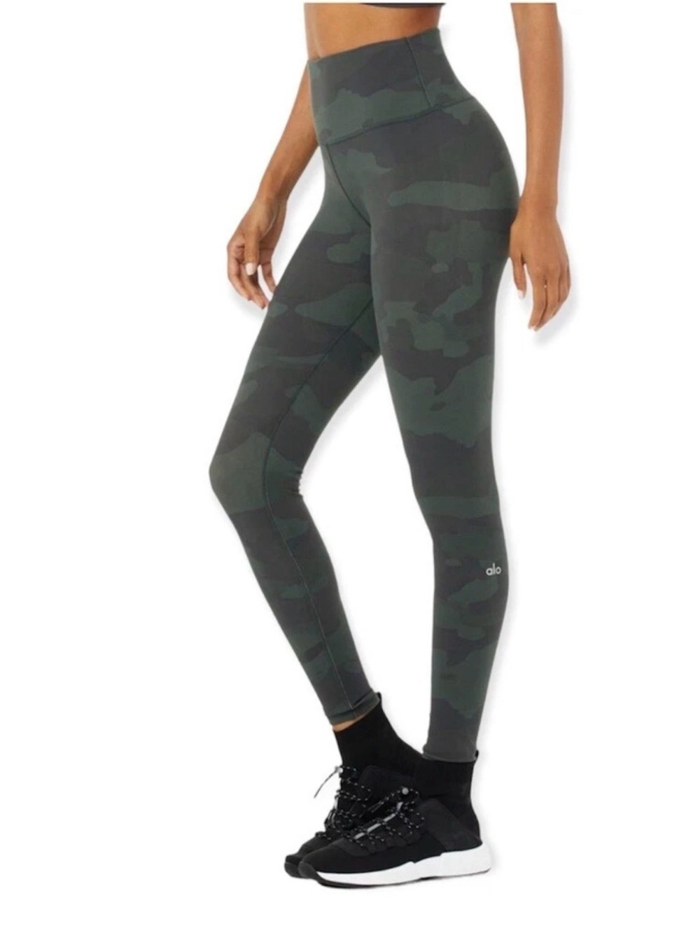 Alo Yoga High Waist Full Length Leggings XS Green Camo Performance EUC